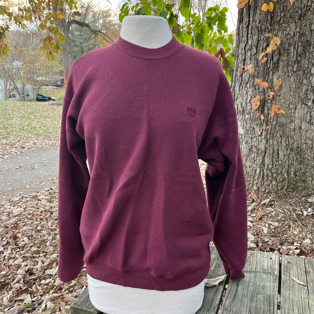USA OLYMPIC BRAND APPAREL MAROON ATHLETIC PULLOVER SWEATER MEDIUM UNISEX
